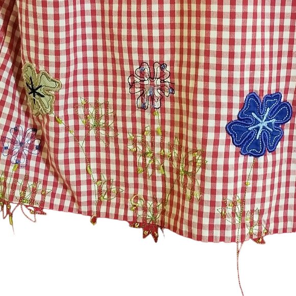 Bobbie Brooks Vintage Faux 2 Piece Red Top Size 14W Embroidered Beads Gingham Tw - Picture 8 of 13